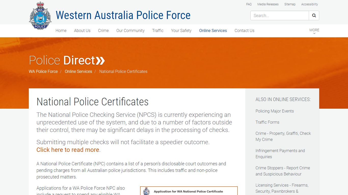 National Police Certificates | Western Australia Police Force